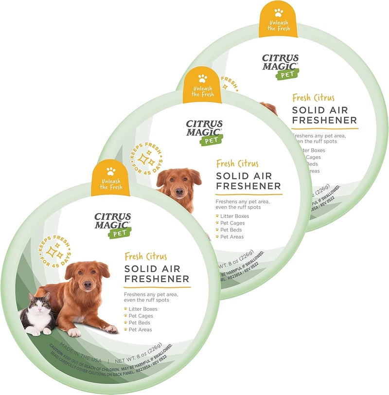 Citrus Magic Pet Odor Absorbing Solid Air Freshener for Home, Air Purifier, Fresh Citrus, Must have Pet Supplies, 8 Oz (Pack of 3) - Image 1